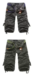 Herren Mehrscheiden Freizeithose Cargo 3/4 Shorts lockere Passform einfarbig mit Gürtel Sommer.