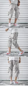 Herren lässige Multitaschen Cargo 7/8 Hosen hellgrau Sommer Outdoor Sportbekleidung Shorts