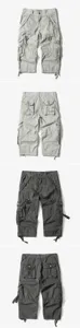 Men's casual cargo shorts multi-pocket loose fit 7-point knee length trousers grey