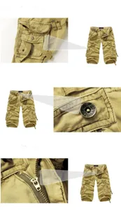 Herren lässige Mehrseitentaschen Cargo 7/8 Shorts, bequeme Baumwolle einfarbige Hose.