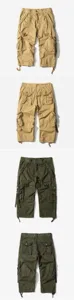 Men's multi-pocket cargo cropped pants loose casual 3/4 tactical shorts khaki and green