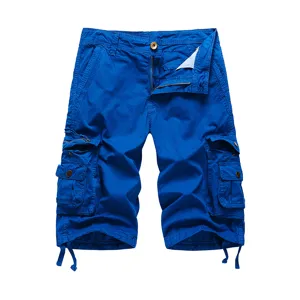 Pantaloncini Cargo Uomo Blu con Tasche Multiple Casual Estate Bermuda 5 Pollici
