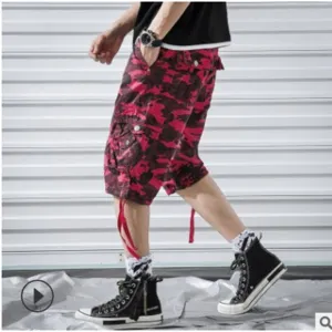 Men's Casual Camouflage Cargo Shorts Multi Pocket Loose Fit Cotton Summer Outdoor Five Point Pants With Belt