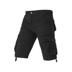 Men casual solid black cargo shorts featuring multi-pockets and loose fit streetwear style.