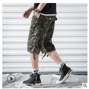 Men camouflage cargo shorts casual multi-pocket loose fit streetwear summer trousers
