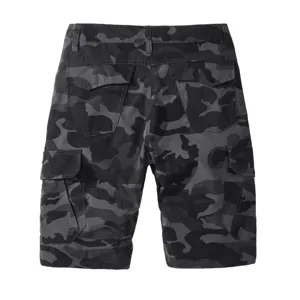 Men's dark camo cargo shorts with multiple pockets, casual outdoor five-point shorts.