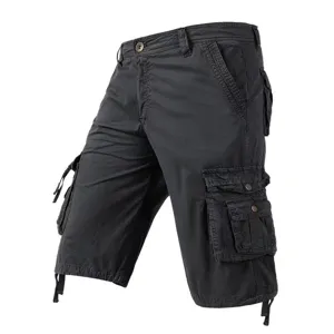 Men casual multi-pocket cargo shorts black summer 5-point tactical streetwear detail