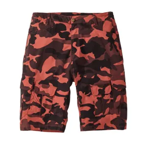 Men red black camouflage cargo shorts casual multi pocket straight loose shorts detail