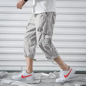 Herren lässige Cargo Caprihosen, Streetwear Multi-Pocket 7/8 Freizeithosen für den Sommer.