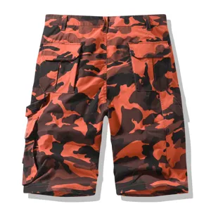 Pantalones cortos cargo de camuflaje naranja para hombre casuales tácticos de verano.