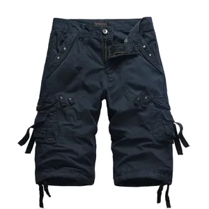 Men's casual multi-pocket cargo shorts summer outdoor knee-length navy blue capris