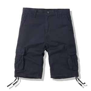 Men's casual cargo shorts with multi-pockets and drawstring cuffs for summer outdoor wear.