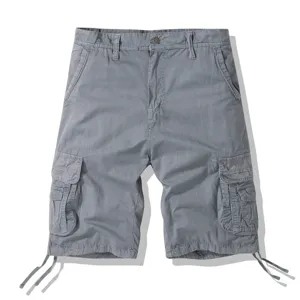 Men grey cargo shorts multi pocket casual outdoor streetwear 5-inch trousers summer apparel