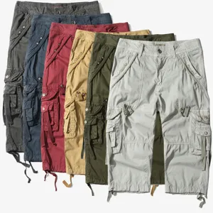 Men's loose multi-pocket cargo shorts casual knee length pants outdoor tactical trousers