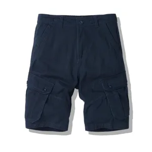 Men's casual solid color cargo shorts with multi-pockets five-quarter length pants.