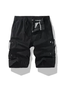 Men's Casual Multi-Pocket Cargo Shorts Summer Black Drawstring Streetwear Sports Shorts