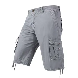 Men's grey casual cargo shorts featuring multi-pockets and knee-length design.