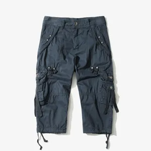 Men's loose fit multi-pocket cargo capri pants casual tactical 3/4 shorts outdoor wear