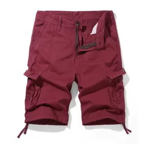 Men's multi-pocket cargo shorts casual wine red streetwear shorts summer cotton bottoms