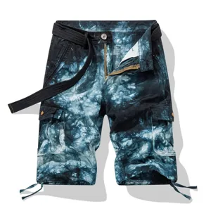 Men's tie-dye cargo shorts casual summer five-point workwear shorts with belt and pockets