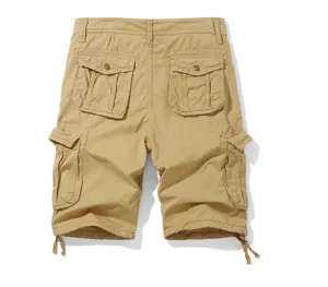 Men's khaki cargo shorts multi-pocket casual outdoor shorts detailed view back design