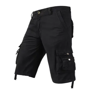 Men's loose casual cargo shorts summer multi-pocket knee length short trousers black new