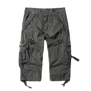 Men's Casual Cargo Shorts Multi-Pocket Loose Fit Three-Quarter Pants Dark Grey Summer