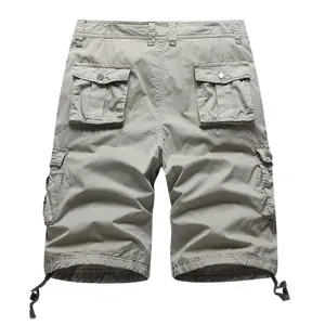 Men's grey casual cargo shorts with multi pockets, loose fit, breathable fabric for summer.