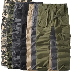 Men's Casual Multi-Pocket Cargo Pants Tactical Military Style Straight Leg Loose Fit Outdoor Sports Trousers