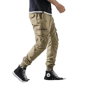 Men's casual cargo pants with multiple pockets, tactical trousers for outdoor sports and daily wear.