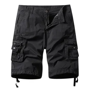 Men Casual Pure Cotton Cargo Shorts Loose Fit Multi Pocket Summer Breathable Straight Leg Short Pants