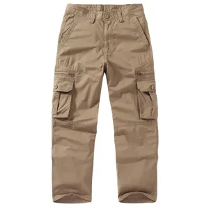 Details zu Herren khakifarbenen Multi-Taschen-Cargohosen, strapazierfähige Stoffarbeitshose.