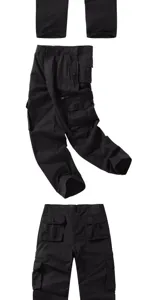 Herren schwarze Cargohose Freizeit gerade dicke Mehrfachtaschen Hosen modisch bequem