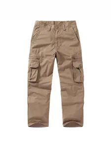 Herren Freizeit-Cargohose in Khaki mit vielen Taschen und geradem Beinschnitt für Herren.