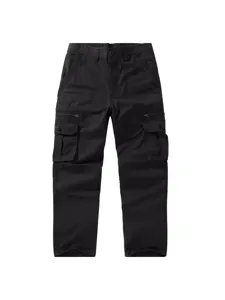 Herren Schwarze Cargo Hose Verdickt Mehrtaschen Gerade Freizeithose Standard Vorderseite