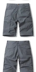Men grey cargo shorts multi-pocket casual outdoor 5-inch shorts back and front view details.
