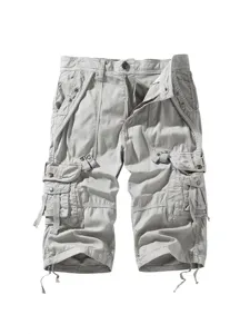 Men's casual grey multi-pocket cargo shorts summer loose outdoor tactical streetwear capris