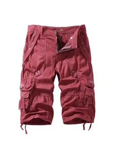 Men's casual multi-pocket cargo shorts summer loose fit 3/4 length beach trousers