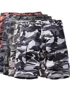 Men's Casual Camouflage Cargo Shorts Multi Pocket Straight Fit Washed Cotton Summer Outdoor Military Style Short Pants