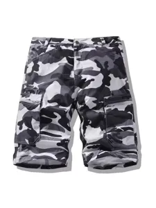 Mens camo cargo shorts summer casual tactical multi-pocket streetwear black white military shorts