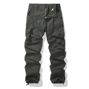 Pantalone cargo tattico grigio scuro da uomo con tasche multiple e cotone lavato.