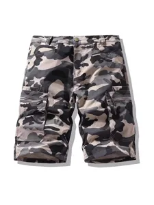 Men's camouflage cargo shorts casual multi-pocket tactical summer 5-length pants white background