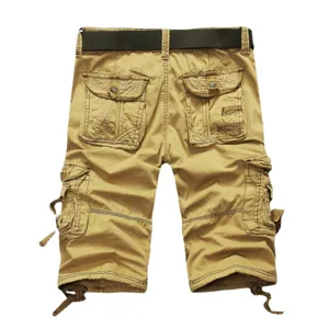 Men's casual multi-pocket cargo shorts, loose fit knee length summer outdoor trousers.