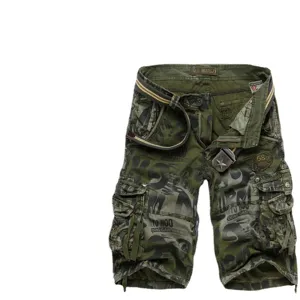 Men's camouflage cargo shorts multi-pocket casual five-quarter pants with belt