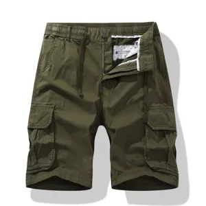 Men army green cargo shorts casual tactical multi-pocket drawstring summer outdoor shorts