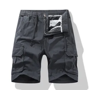 Men's casual cargo shorts summer thick solid color multi-pocket outdoor athletic shorts