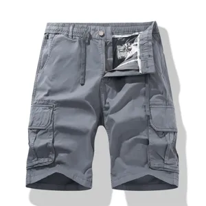 Men's grey cargo shorts summer casual tactical multi-pocket athletic streetwear shorts