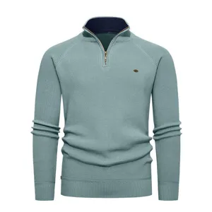 Maglione in maglia a costine con mezza zip da uomo, colletto alto caldo, top invernale casual.