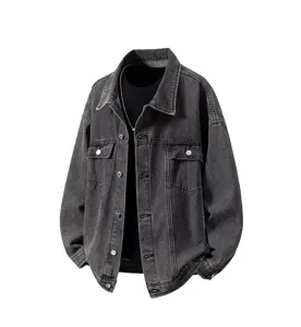 Veste en jean noire délavée oversize pour homme vêtement d'extérieur rétro streetwear mode