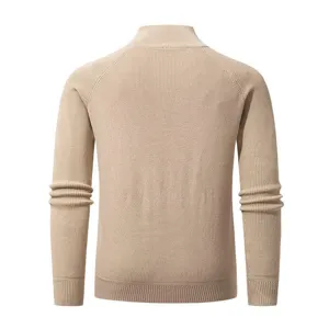 Maglione a coste da uomo, collo alto mezza zip, caldo e spesso, dettaglio kaki.